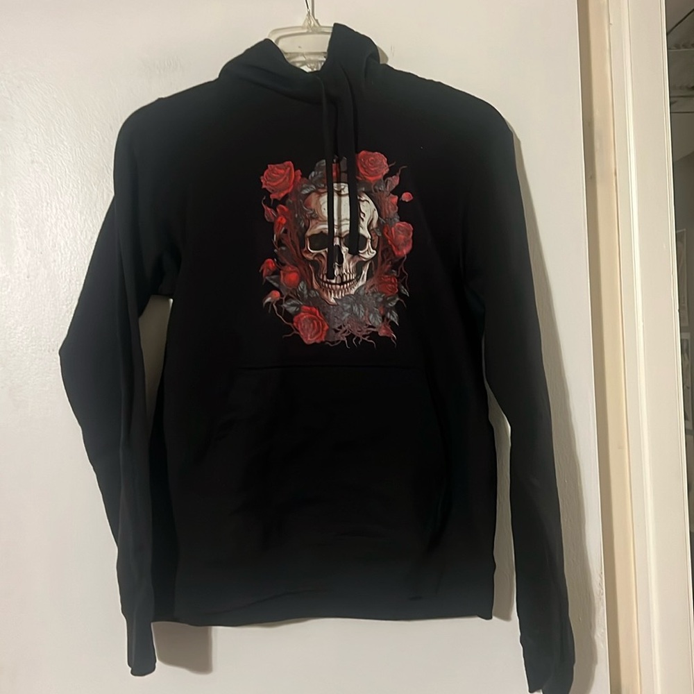 Port & company Skull & Roses motif black hoody sweatshirt